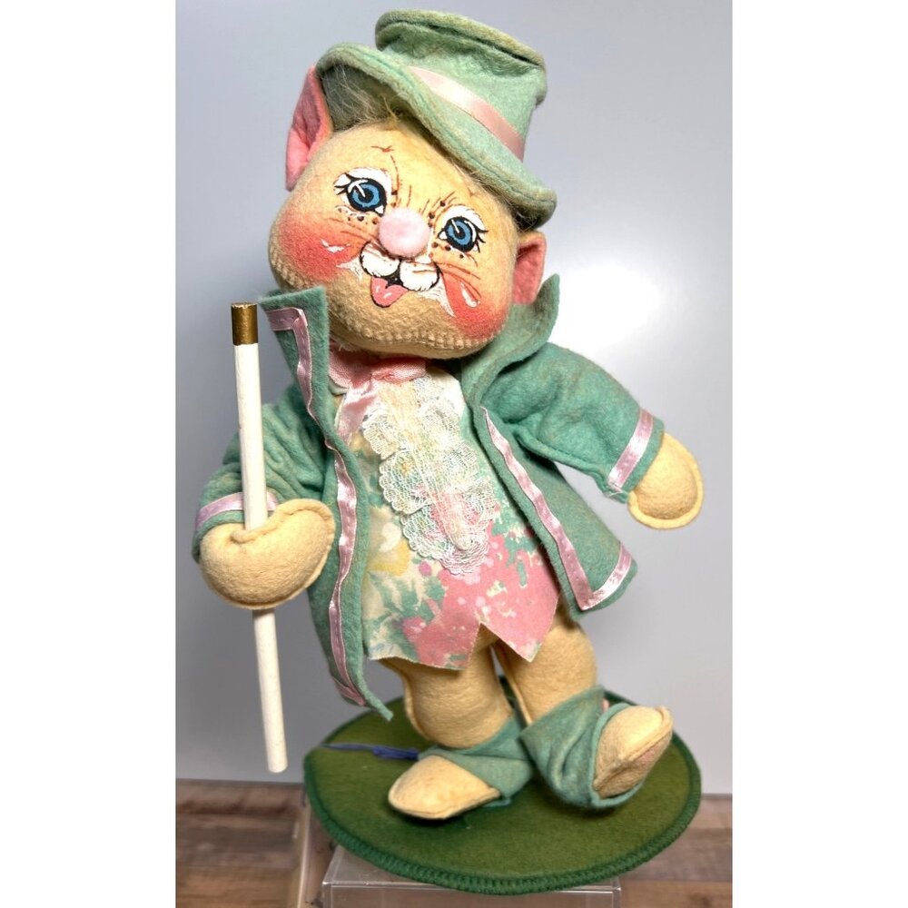 Vintage Easter Amalee Dolls Bunny Rabbit Figurine With Green Outfit & Hat